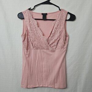 Womens Ann Taylor Pink Sleeveless Blouse Tank Top Lace Barbiecore Coquette
